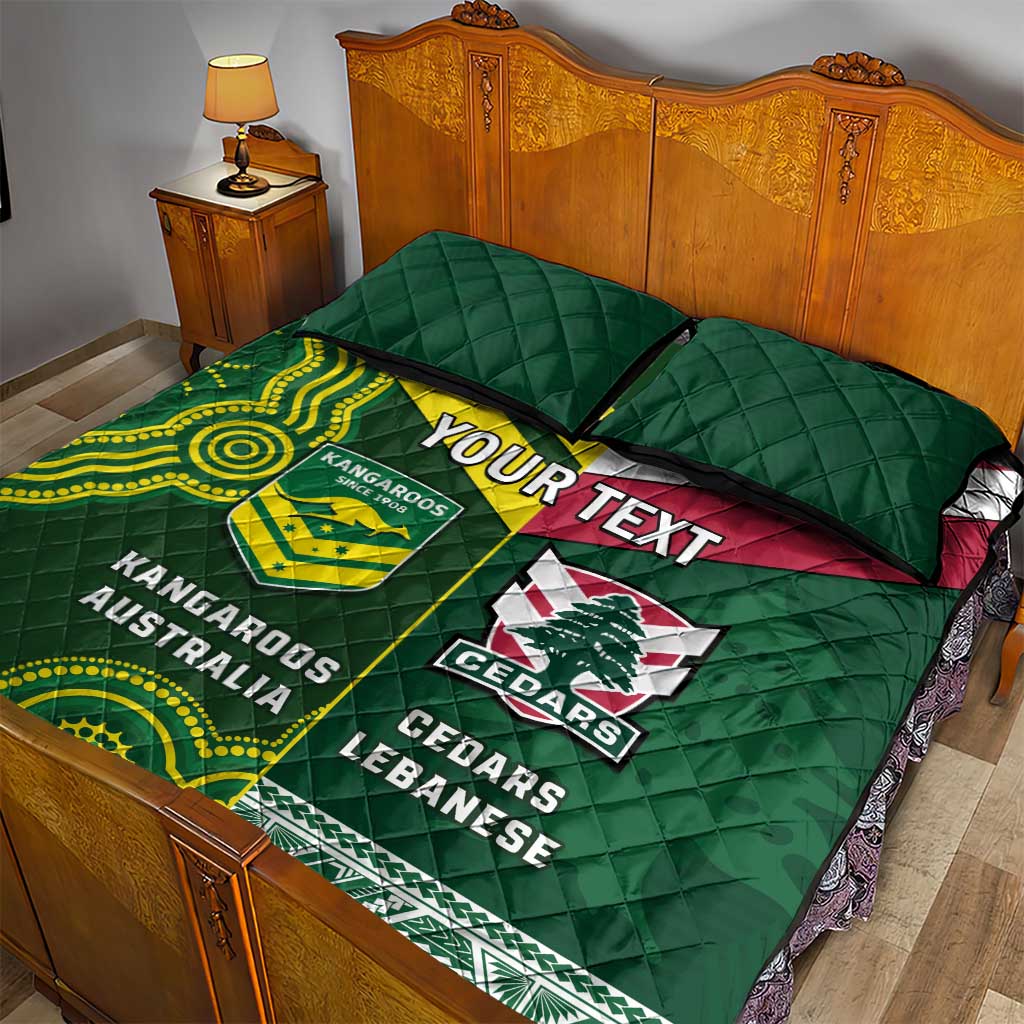 Custom Lebanon And Australia Rugby Quilt Bed Set Aussie Kangaroos Lebanese Cedars