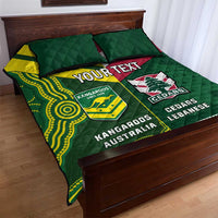 Custom Lebanon And Australia Rugby Quilt Bed Set Aussie Kangaroos Lebanese Cedars