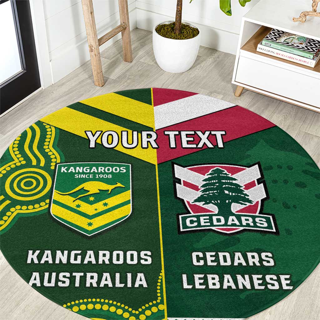 Custom Lebanon And Australia Rugby Round Carpet Aussie Kangaroos Lebanese Cedars