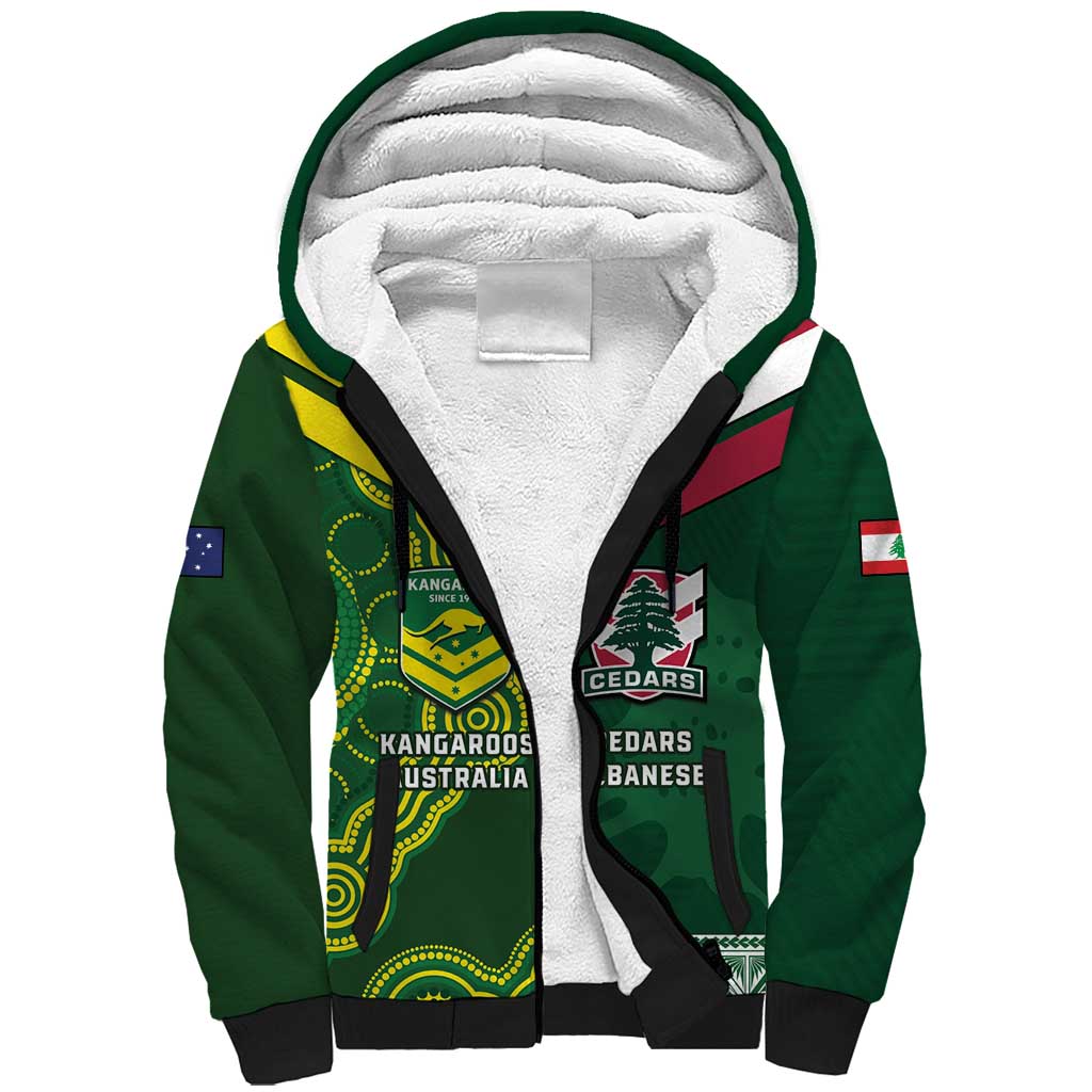 Custom Lebanon And Australia Rugby Sherpa Hoodie Aussie Kangaroos Lebanese Cedars