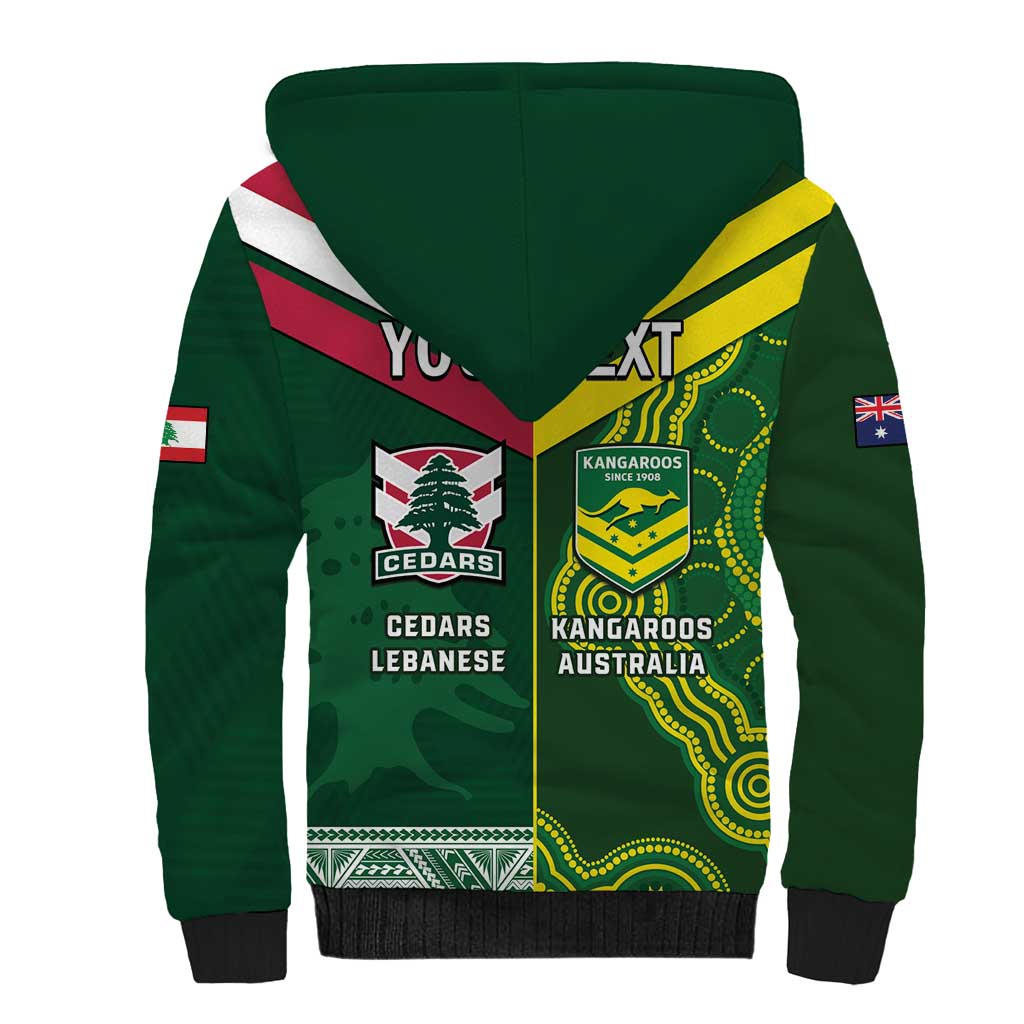 Custom Lebanon And Australia Rugby Sherpa Hoodie Aussie Kangaroos Lebanese Cedars