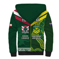 Custom Lebanon And Australia Rugby Sherpa Hoodie Aussie Kangaroos Lebanese Cedars