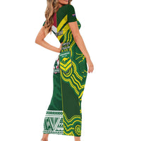 Custom Lebanon And Australia Rugby Short Sleeve Bodycon Dress Aussie Kangaroos Lebanese Cedars