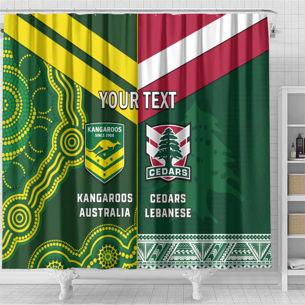 Custom Lebanon And Australia Rugby Shower Curtain Aussie Kangaroos Lebanese Cedars