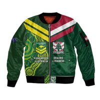 Custom Lebanon And Australia Rugby Sleeve Zip Bomber Jacket Aussie Kangaroos Lebanese Cedars