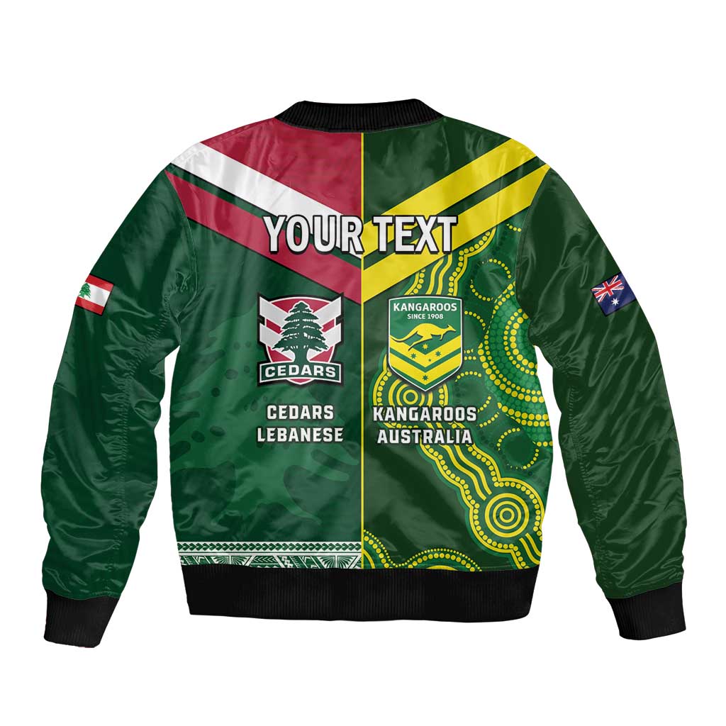 Custom Lebanon And Australia Rugby Sleeve Zip Bomber Jacket Aussie Kangaroos Lebanese Cedars
