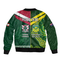 Custom Lebanon And Australia Rugby Sleeve Zip Bomber Jacket Aussie Kangaroos Lebanese Cedars