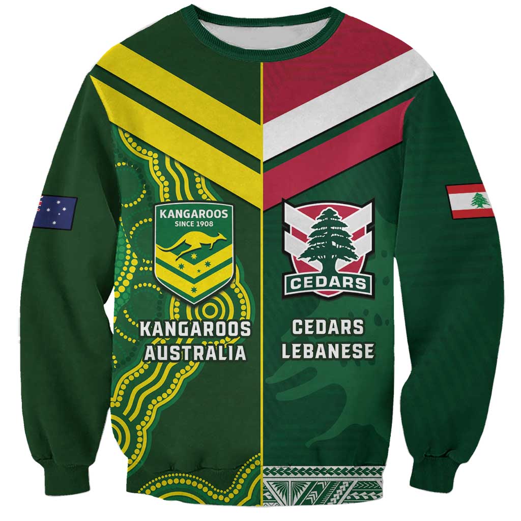 Custom Lebanon And Australia Rugby Sweatshirt Aussie Kangaroos Lebanese Cedars