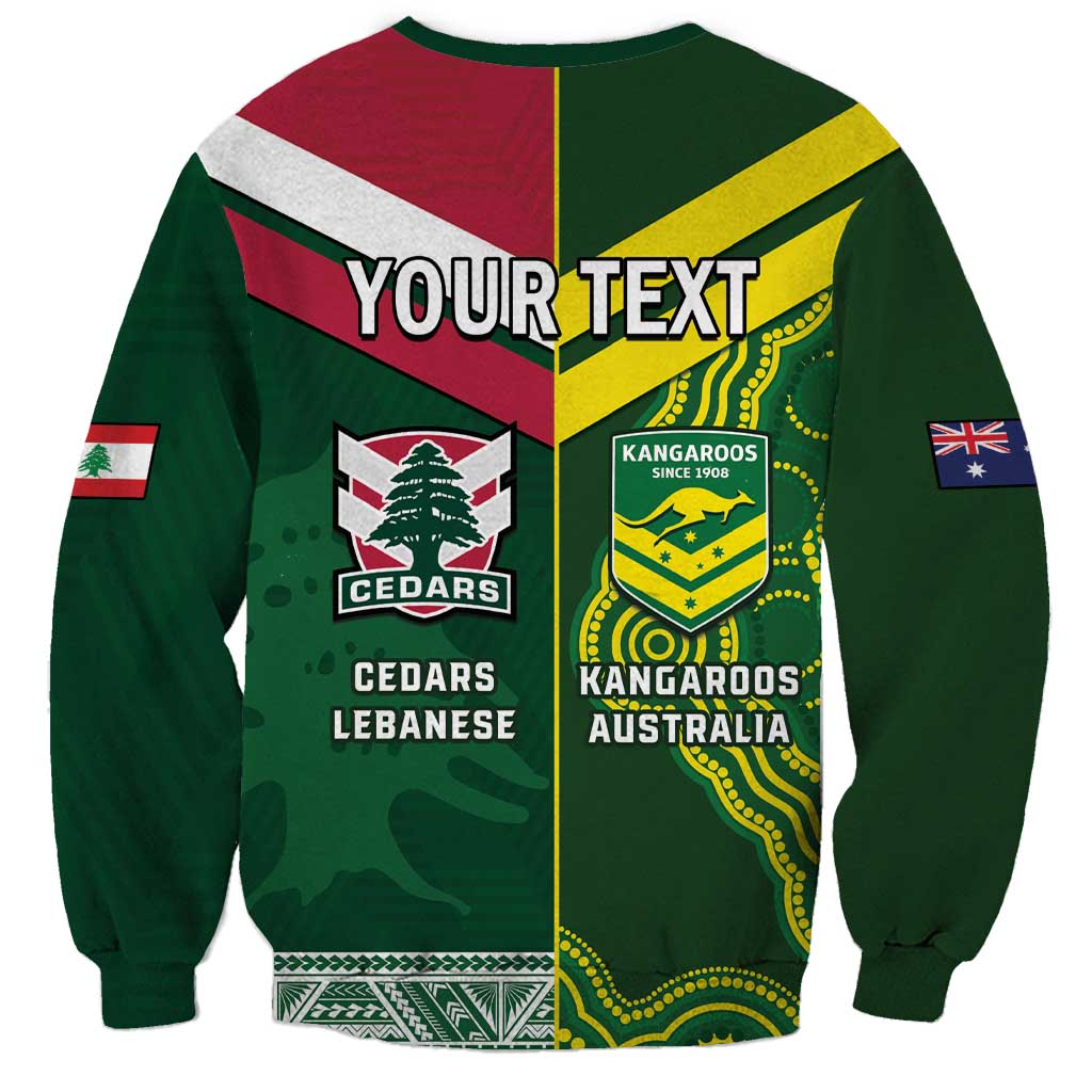Custom Lebanon And Australia Rugby Sweatshirt Aussie Kangaroos Lebanese Cedars