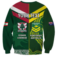 Custom Lebanon And Australia Rugby Sweatshirt Aussie Kangaroos Lebanese Cedars