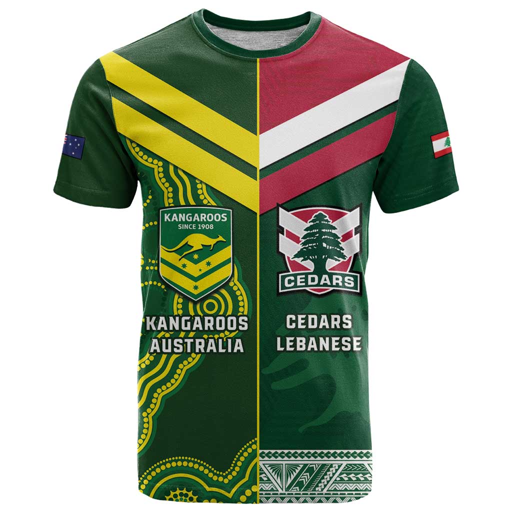 Custom Lebanon And Australia Rugby T Shirt Aussie Kangaroos Lebanese Cedars