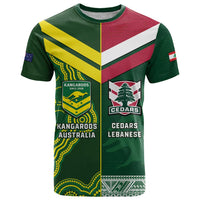 Custom Lebanon And Australia Rugby T Shirt Aussie Kangaroos Lebanese Cedars