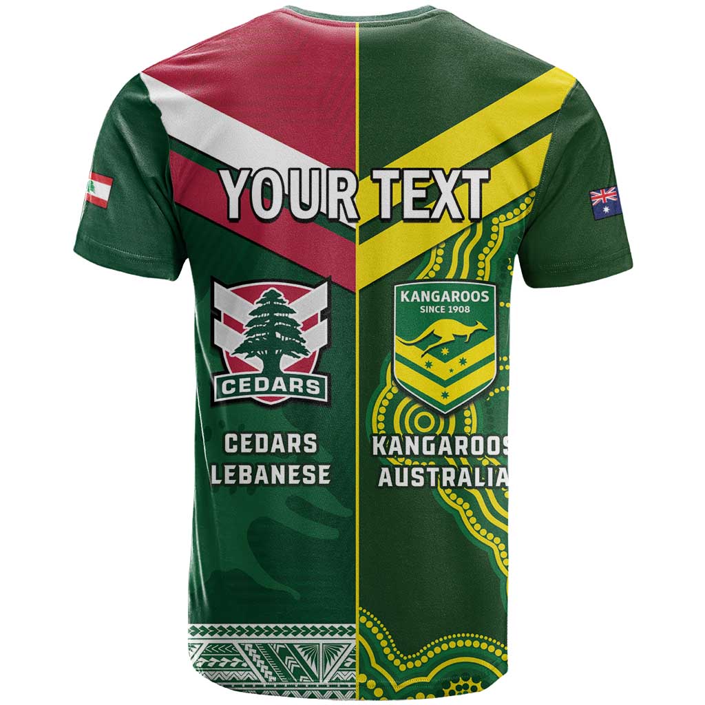 Custom Lebanon And Australia Rugby T Shirt Aussie Kangaroos Lebanese Cedars