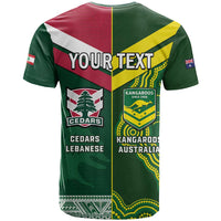 Custom Lebanon And Australia Rugby T Shirt Aussie Kangaroos Lebanese Cedars