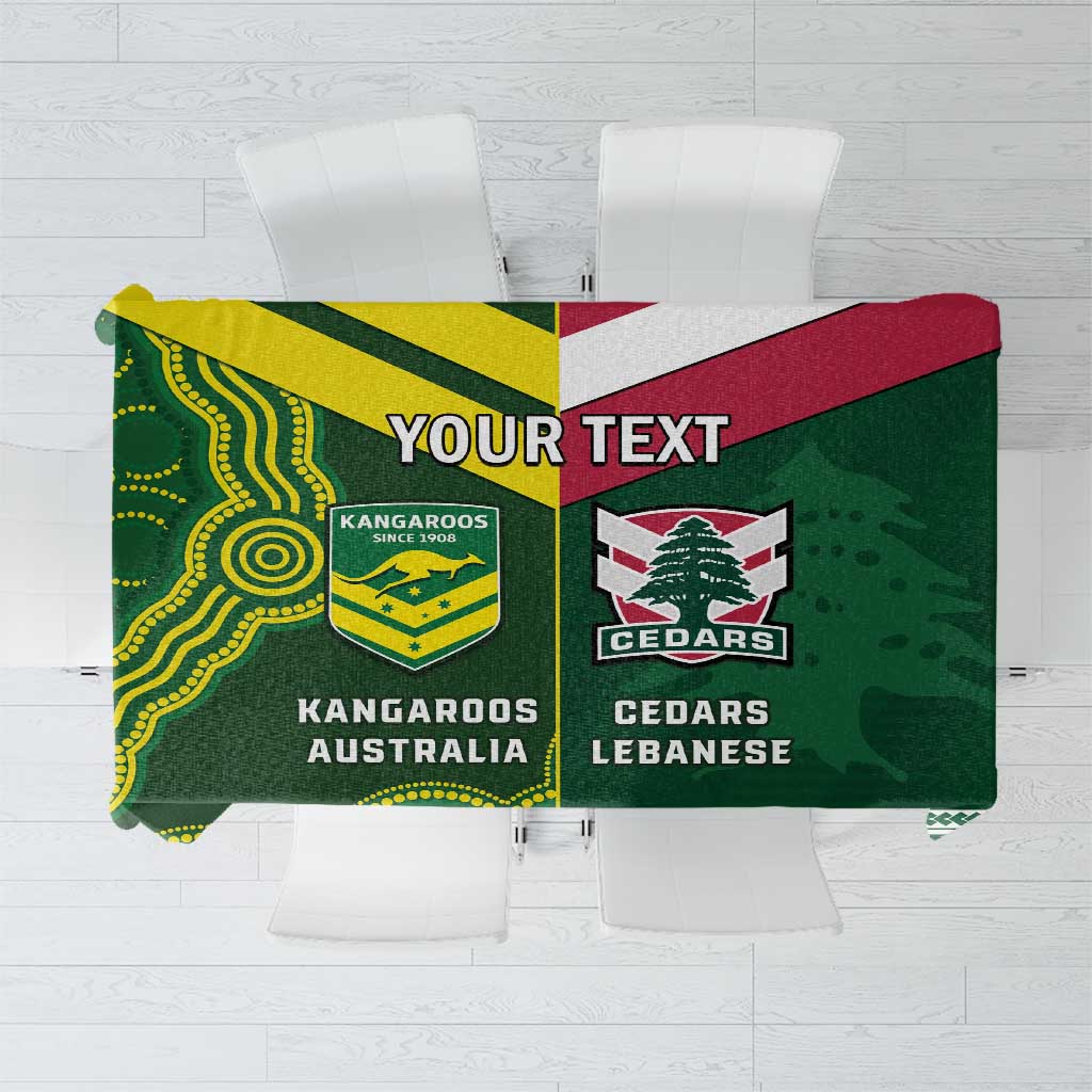 Custom Lebanon And Australia Rugby Tablecloth Aussie Kangaroos Lebanese Cedars