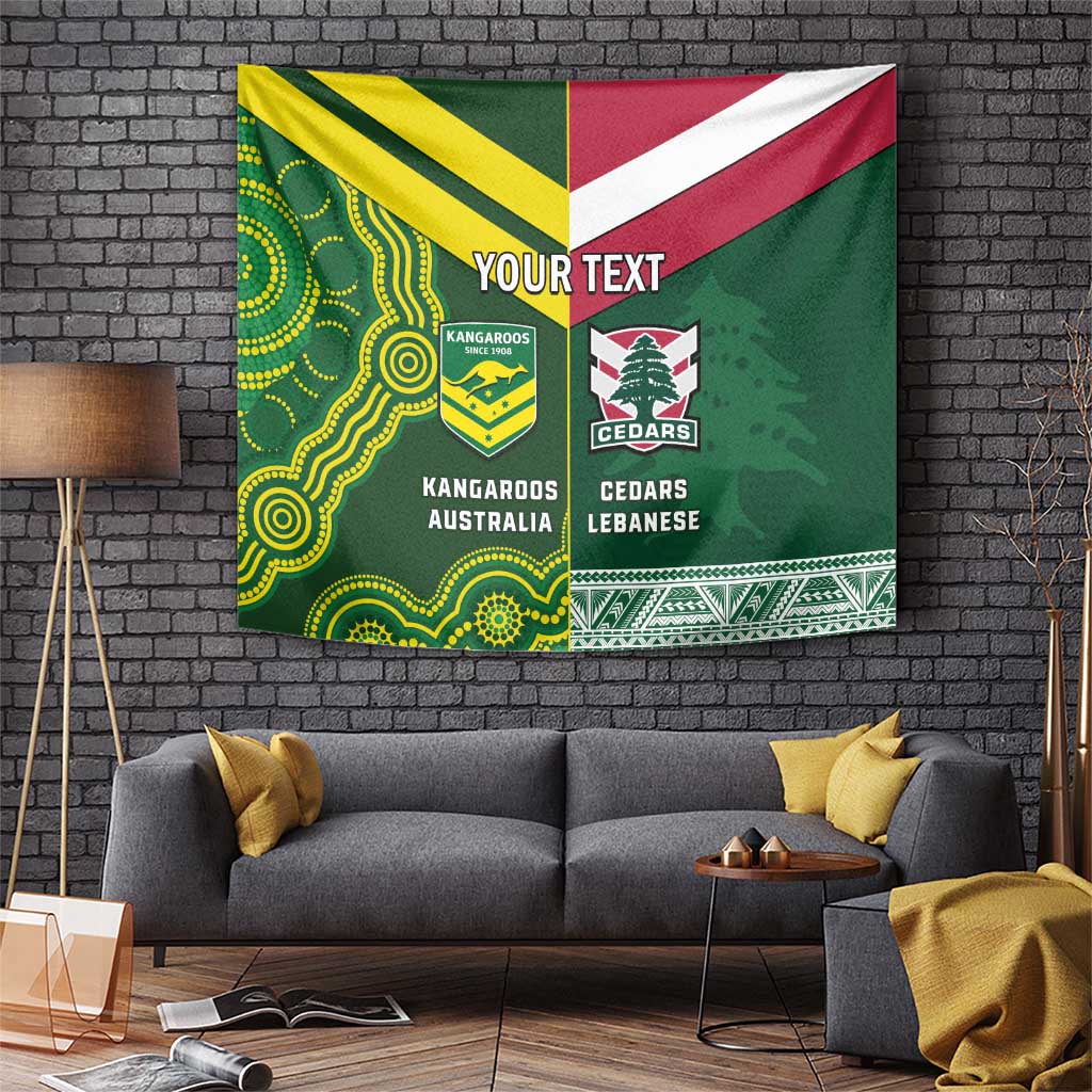 Custom Lebanon And Australia Rugby Tapestry Aussie Kangaroos Lebanese Cedars