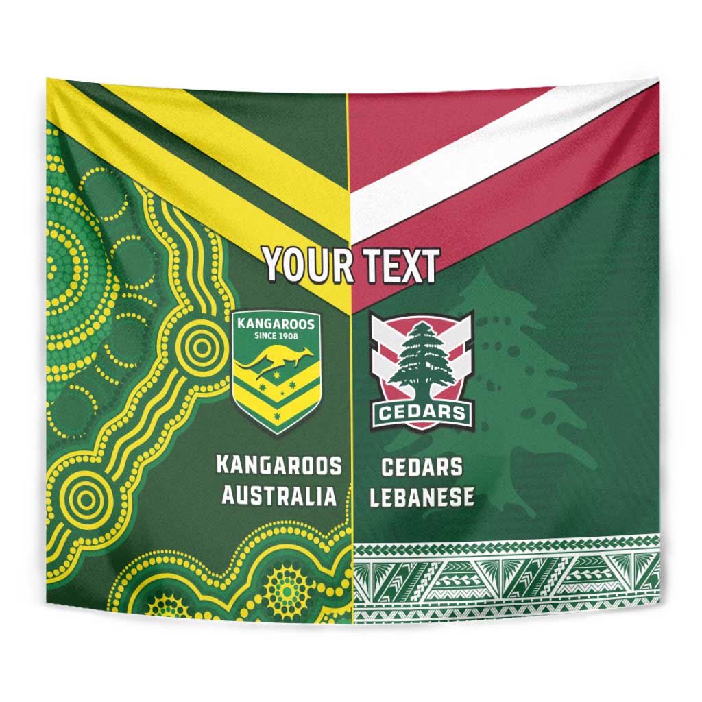 Custom Lebanon And Australia Rugby Tapestry Aussie Kangaroos Lebanese Cedars