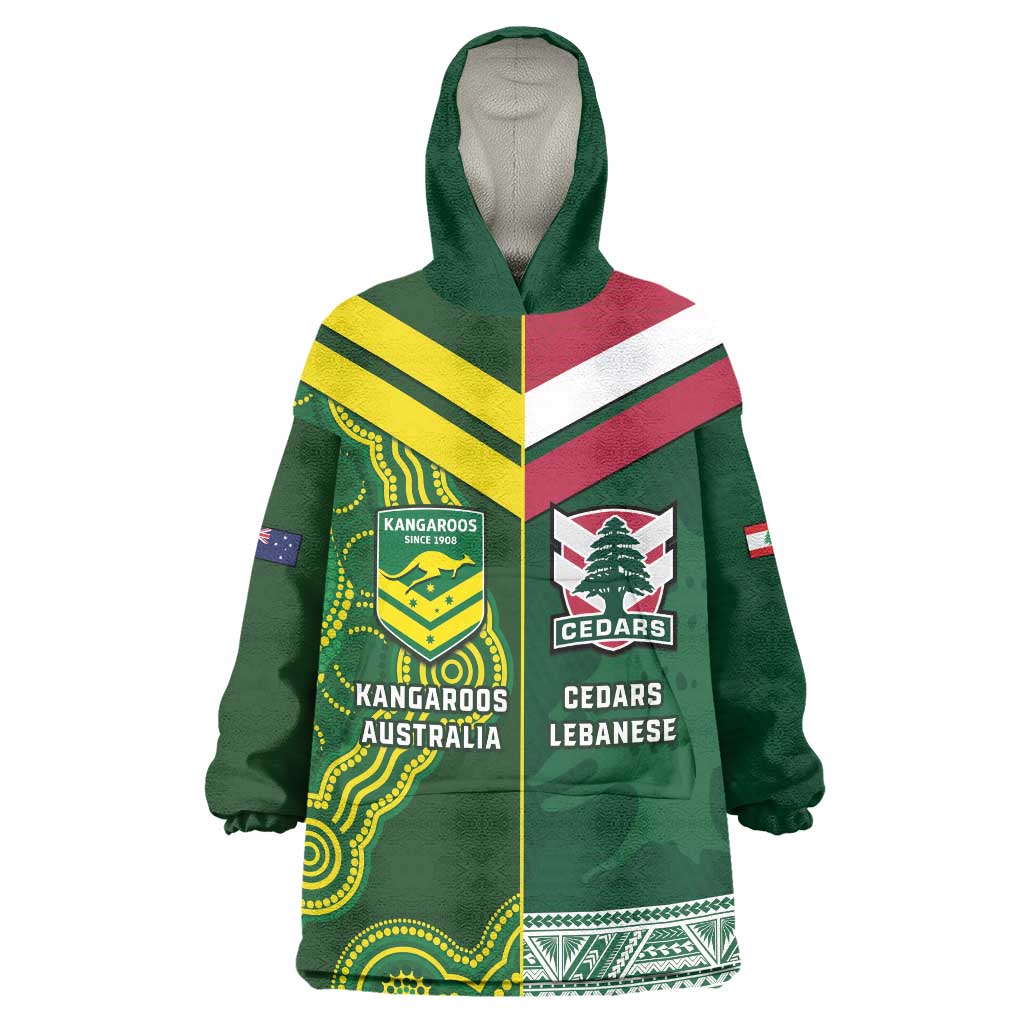 Custom Lebanon And Australia Rugby Wearable Blanket Hoodie Aussie Kangaroos Lebanese Cedars