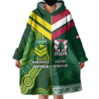 Custom Lebanon And Australia Rugby Wearable Blanket Hoodie Aussie Kangaroos Lebanese Cedars