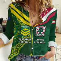 Custom Lebanon And Australia Rugby Women Casual Shirt Aussie Kangaroos Lebanese Cedars
