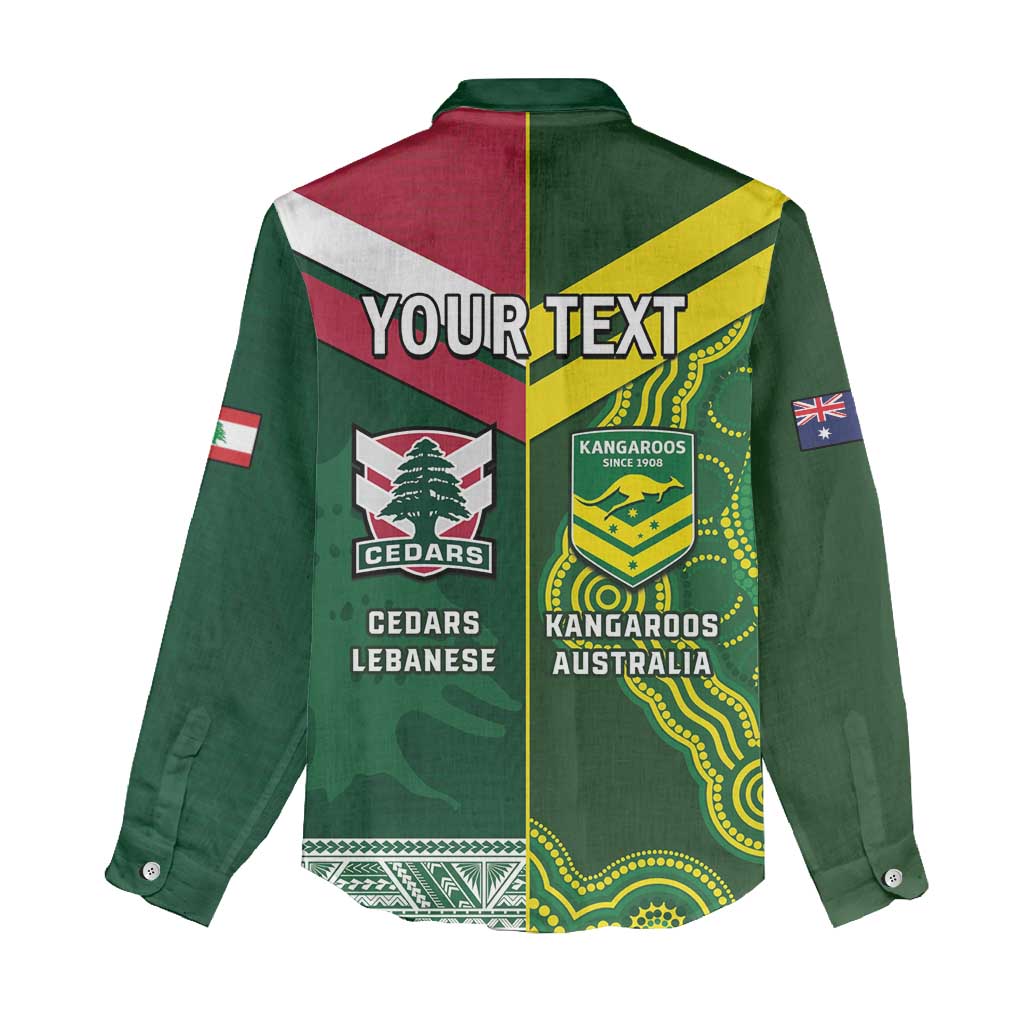 Custom Lebanon And Australia Rugby Women Casual Shirt Aussie Kangaroos Lebanese Cedars