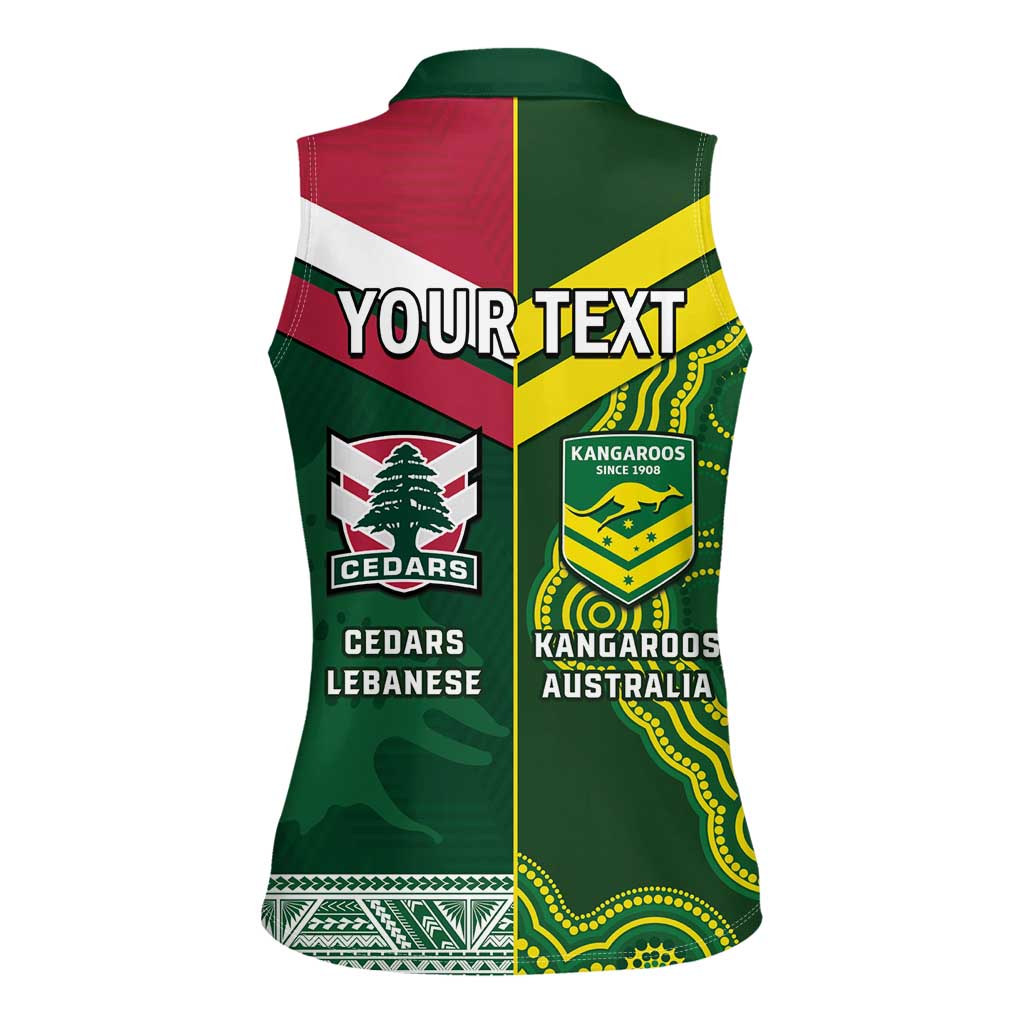 Custom Lebanon And Australia Rugby Women Sleeveless Polo Shirt Aussie Kangaroos Lebanese Cedars