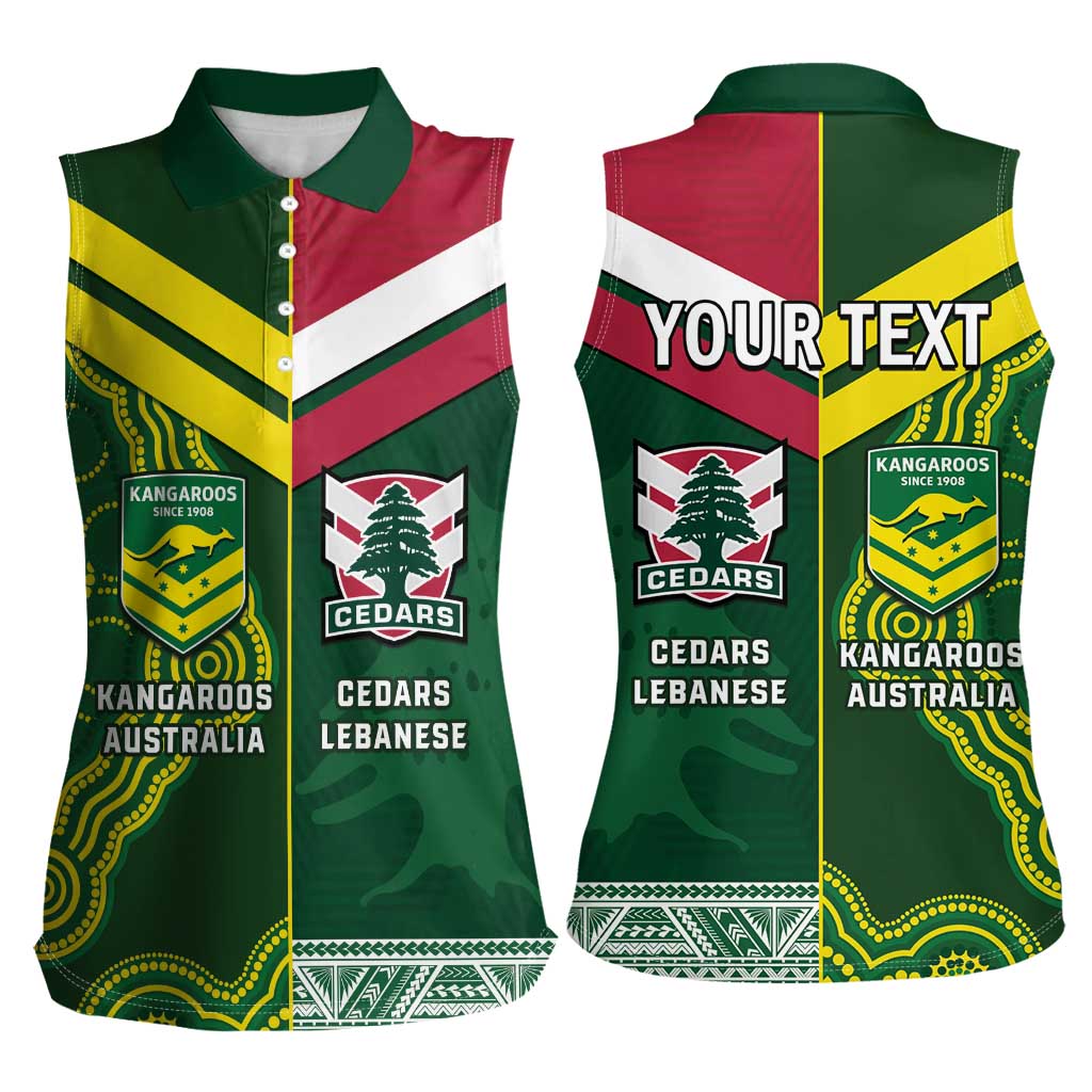 Custom Lebanon And Australia Rugby Women Sleeveless Polo Shirt Aussie Kangaroos Lebanese Cedars