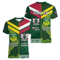 Custom Lebanon And Australia Rugby Women V-Neck T-Shirt Aussie Kangaroos Lebanese Cedars