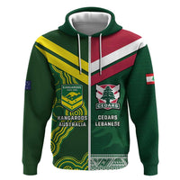 Custom Lebanon And Australia Rugby Zip Hoodie Aussie Kangaroos Lebanese Cedars