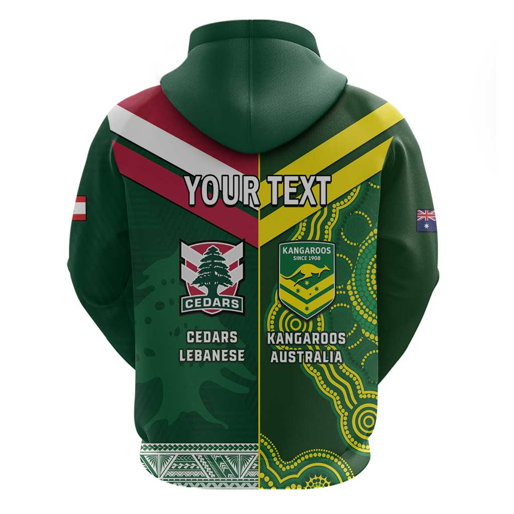 Custom Lebanon And Australia Rugby Zip Hoodie Aussie Kangaroos Lebanese Cedars
