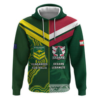 Custom Lebanon And Australia Rugby Zip Hoodie Aussie Kangaroos Lebanese Cedars