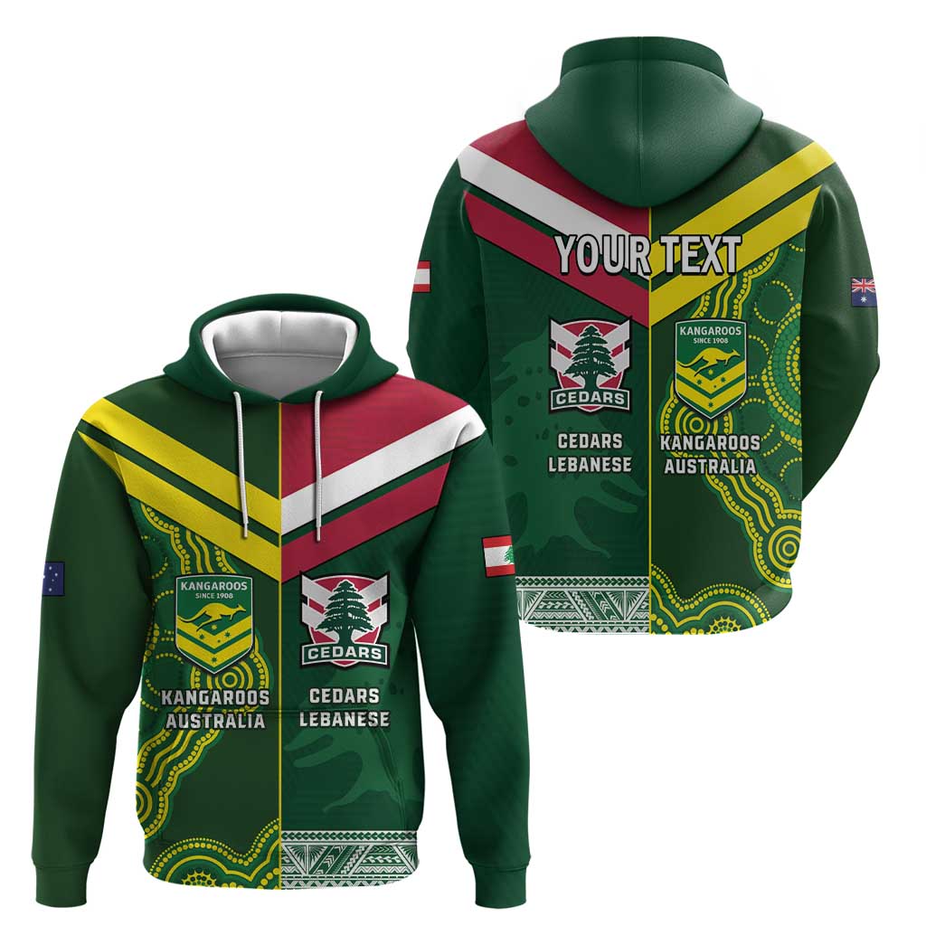 Custom Lebanon And Australia Rugby Zip Hoodie Aussie Kangaroos Lebanese Cedars