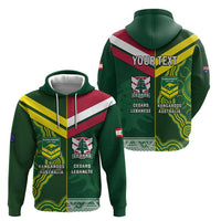 Custom Lebanon And Australia Rugby Zip Hoodie Aussie Kangaroos Lebanese Cedars