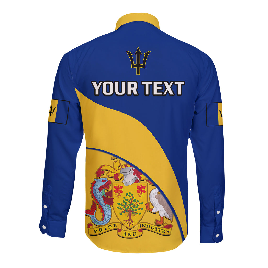 Personalised Barbados Long Sleeve Button Shirt Barbadian Coat Of Arms - Wonder Print Shop