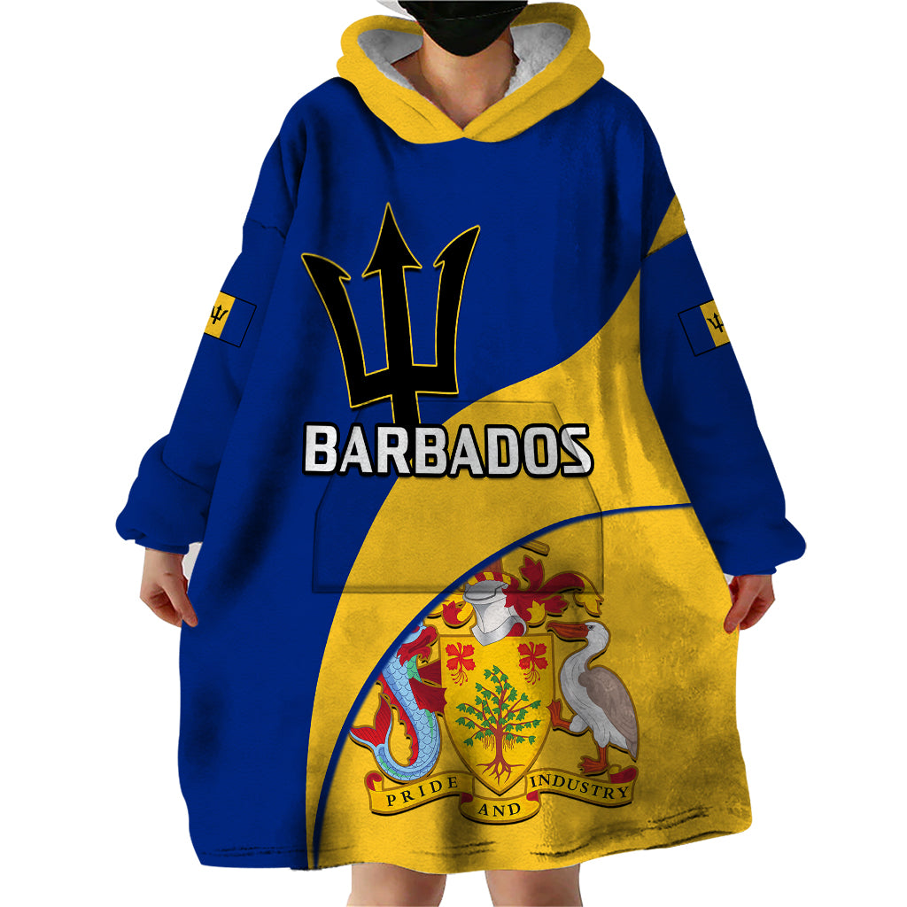 Personalised Barbados Wearable Blanket Hoodie Barbadian Coat Of Arms - Wonder Print Shop