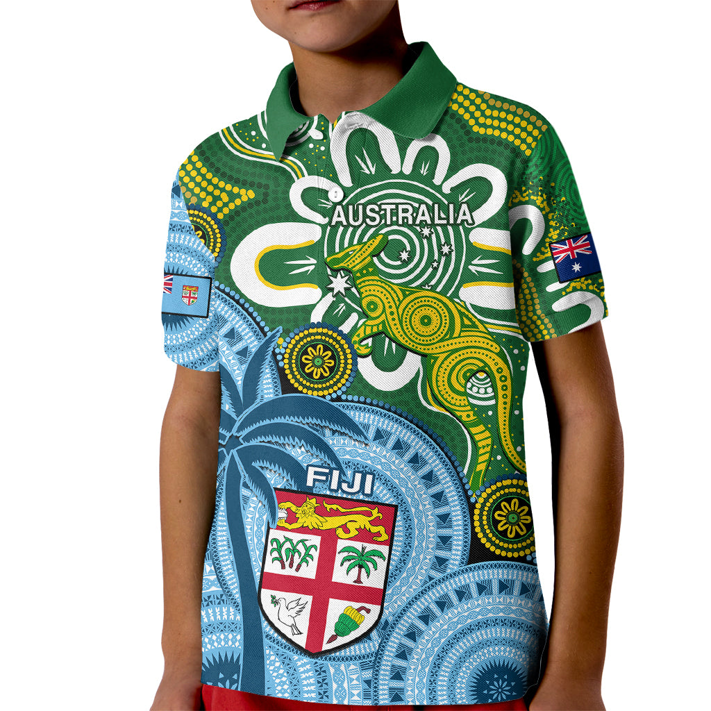 Australia And Fiji Polo Shirt for Kid Aboriginal Mix Fijian Tapa Unique Style - Wonder Print Shop