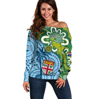 Australia And Fiji Off Shoulder Sweater Aboriginal Mix Fijian Tapa Unique Style - Wonder Print Shop