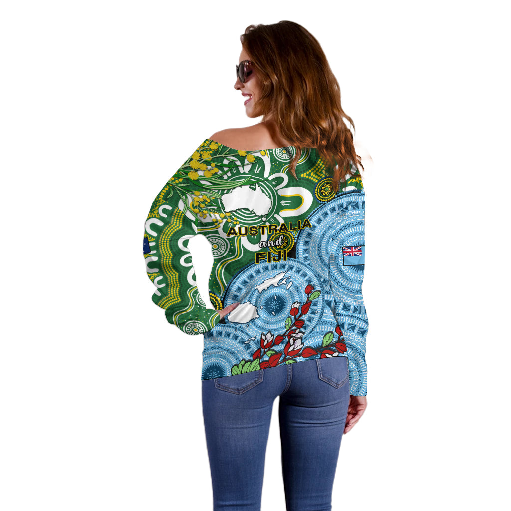 Australia And Fiji Off Shoulder Sweater Aboriginal Mix Fijian Tapa Unique Style - Wonder Print Shop