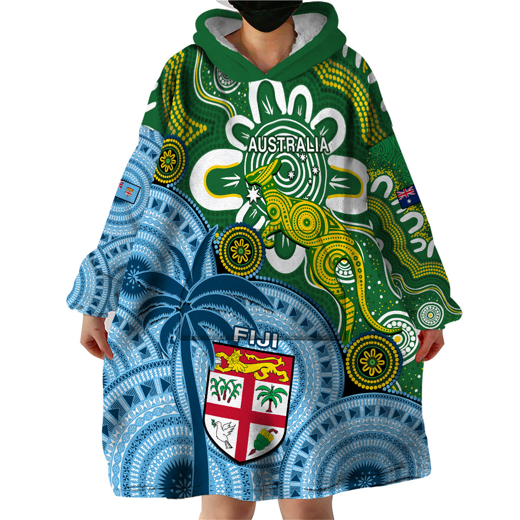 Australia And Fiji Wearable Blanket Hoodie Aboriginal Mix Fijian Tapa Unique Style - Wonder Print Shop
