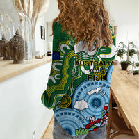Australia And Fiji Women Casual Shirt Aboriginal Mix Fijian Tapa Unique Style - Wonder Print Shop