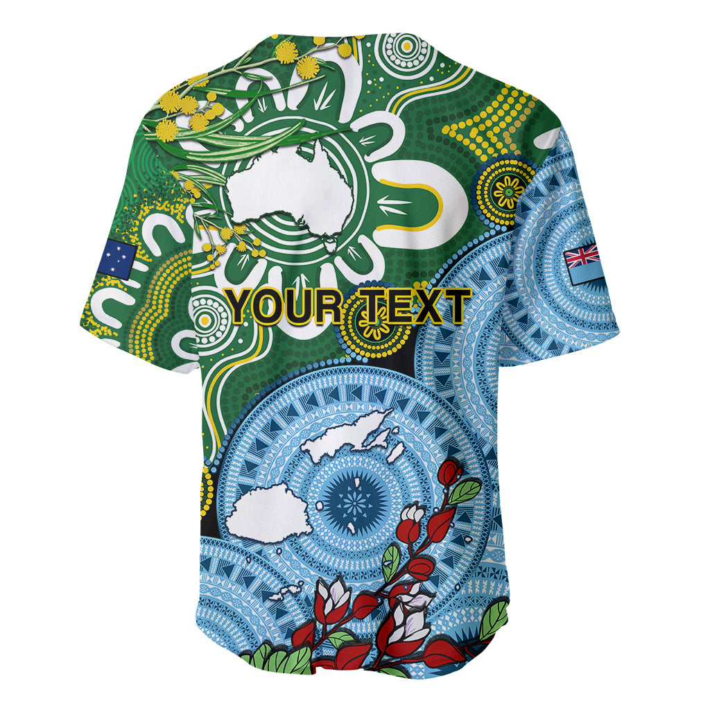 Personalised Australia And Fiji Baseball Jersey Aboriginal Mix Fijian Tapa Unique Style - Wonder Print Shop