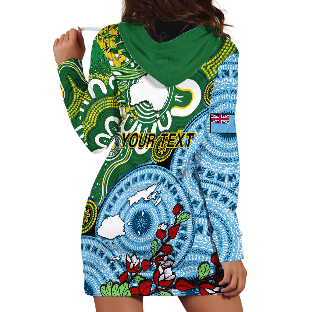 Personalised Australia And Fiji Hoodie Dress Aboriginal Mix Fijian Tapa Unique Style - Wonder Print Shop