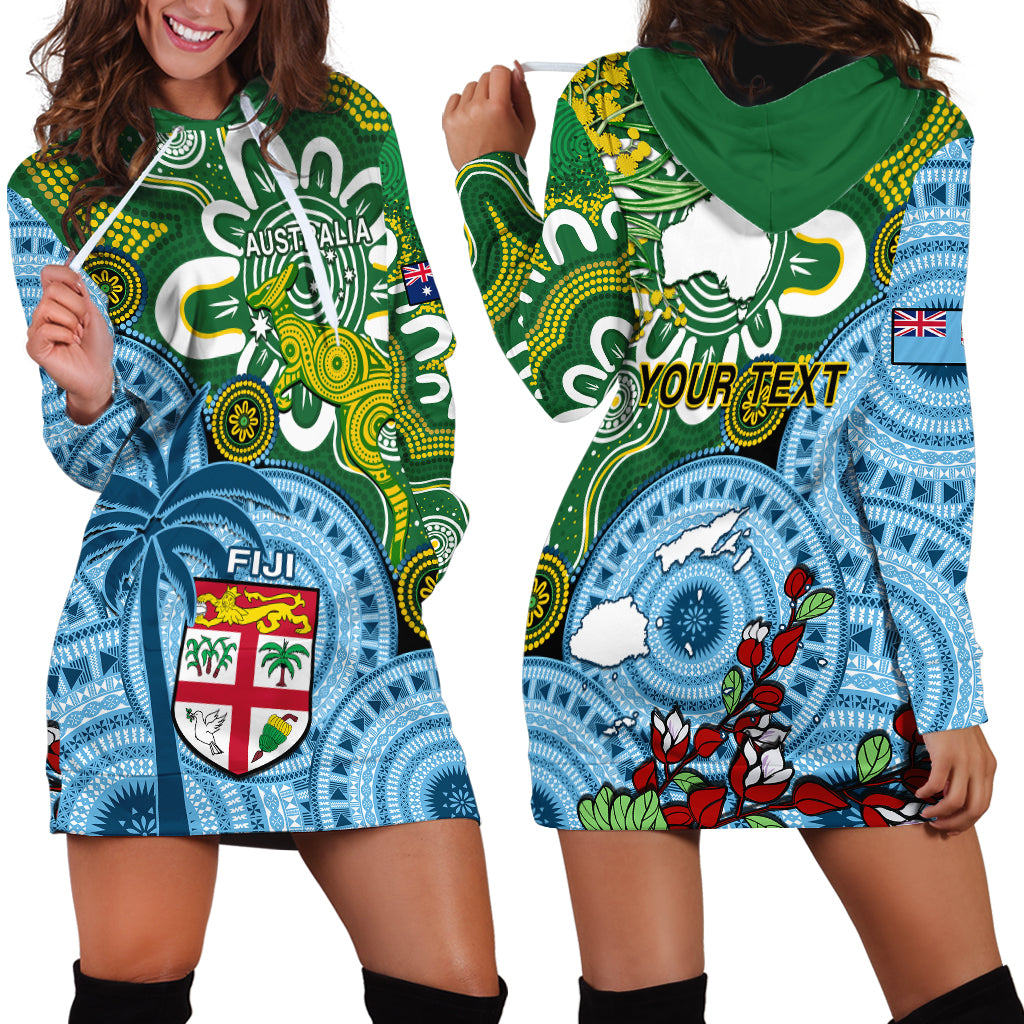 Personalised Australia And Fiji Hoodie Dress Aboriginal Mix Fijian Tapa Unique Style - Wonder Print Shop