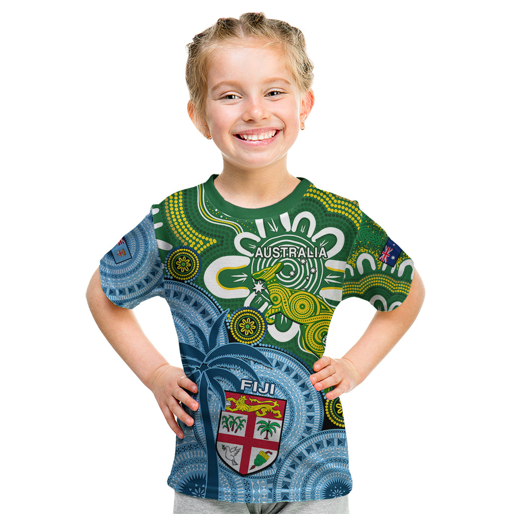 Personalised Australia And Fiji Kid T Shirt Aboriginal Mix Fijian Tapa Unique Style - Wonder Print Shop