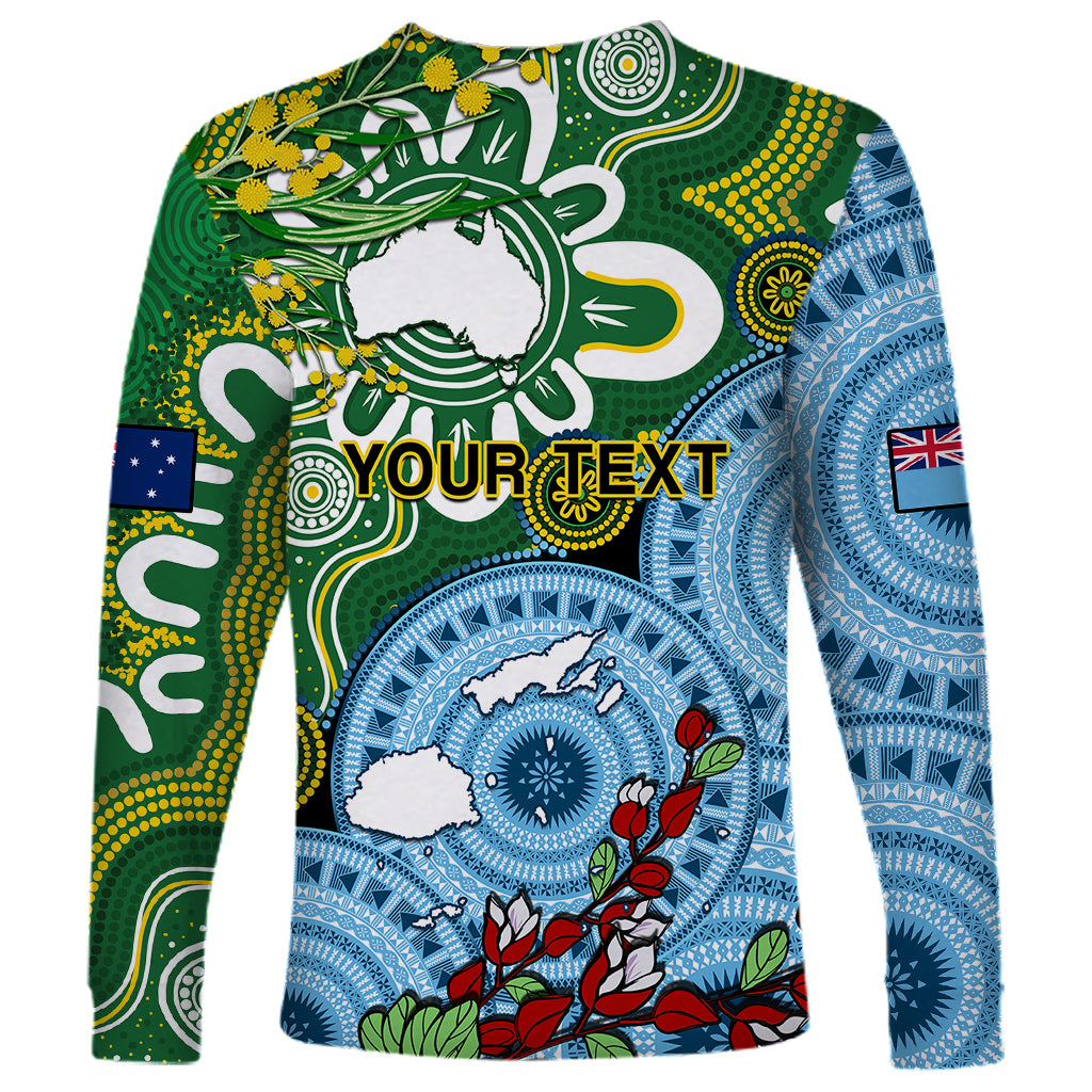 Personalised Australia And Fiji Long Sleeve Shirt Aboriginal Mix Fijian Tapa Unique Style - Wonder Print Shop
