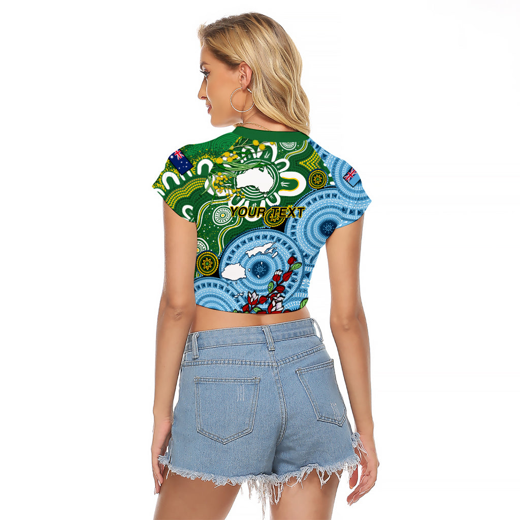 Personalised Australia And Fiji Raglan Cropped T Shirt Aboriginal Mix Fijian Tapa Unique Style - Wonder Print Shop