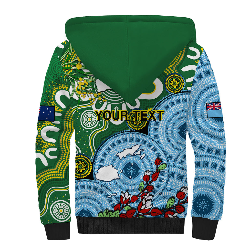 Personalised Australia And Fiji Sherpa Hoodie Aboriginal Mix Fijian Tapa Unique Style - Wonder Print Shop