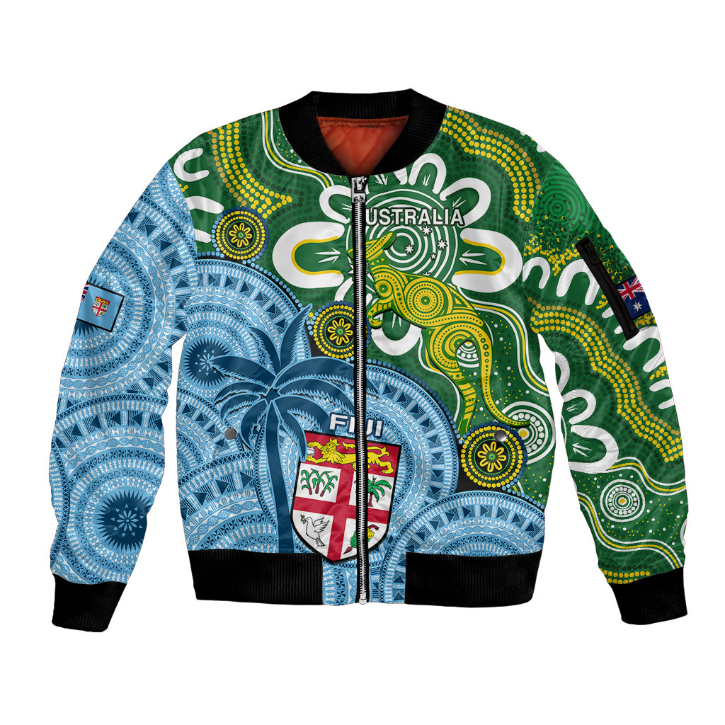 Personalised Australia And Fiji Sleeve Zip Bomber Jacket Aboriginal Mix Fijian Tapa Unique Style - Wonder Print Shop