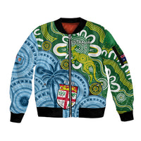 Personalised Australia And Fiji Sleeve Zip Bomber Jacket Aboriginal Mix Fijian Tapa Unique Style - Wonder Print Shop
