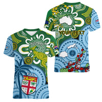 Personalised Australia And Fiji Women V Neck T Shirt Aboriginal Mix Fijian Tapa Unique Style - Wonder Print Shop